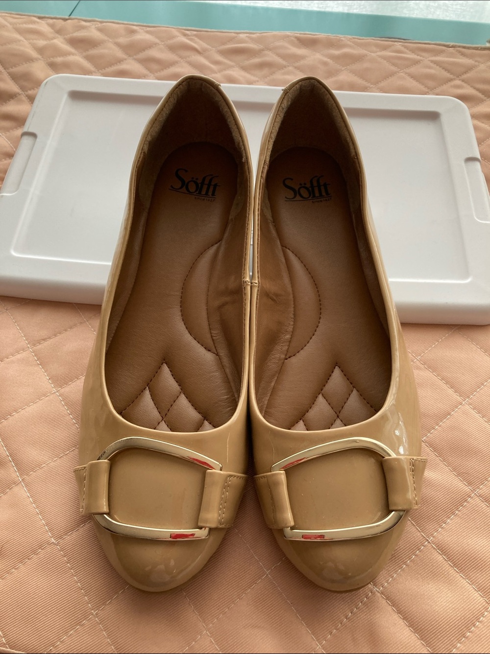 Sofft Nude Patent Ballet Flats with Decorative Buckle size 9